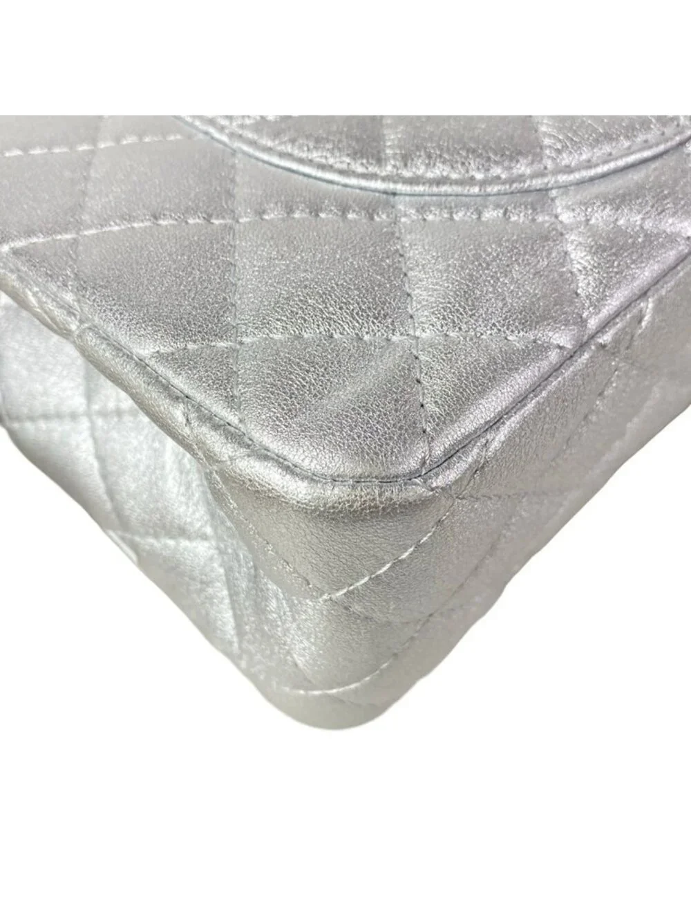 Chanel Shoulder Bag 2.55 Double Flap Quilted Silver Lambskin